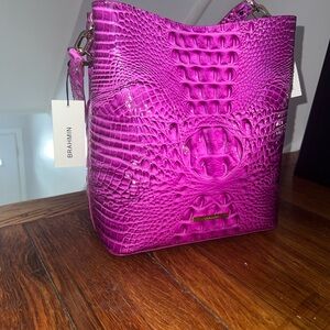 Brahmin Vibrant Pink Embossed Shoulder Bag